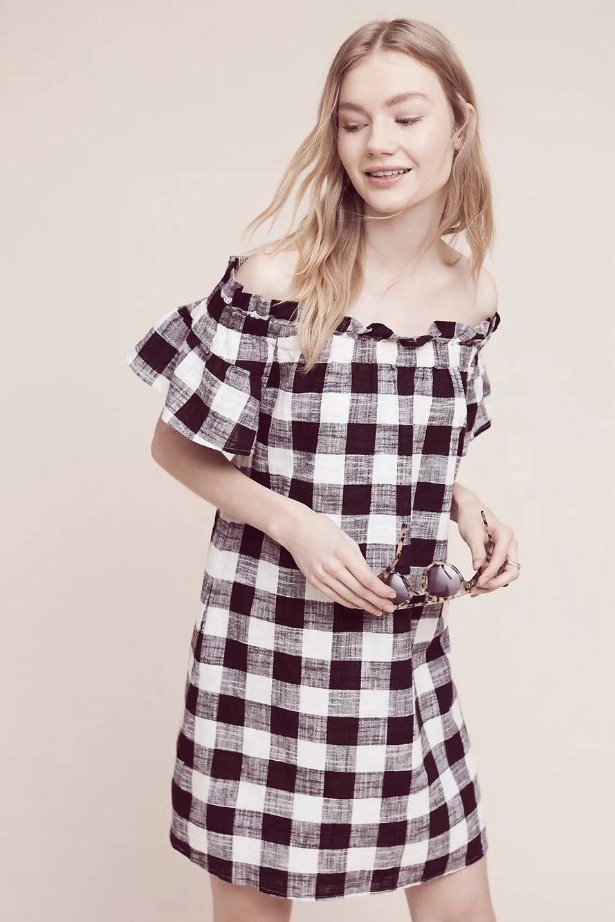 Anthropologie Corey Lynn Calter Gingham Off-The-Shoulder Dress Petite Small